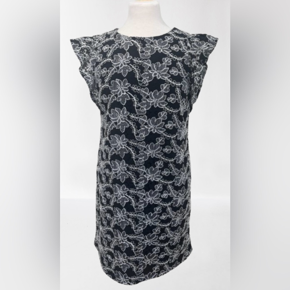 Ann Taylor Black and White Floral Lace Midi Dress